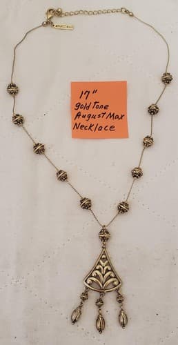 17" Vintage August Max Beaded Necklace With Dangly Pendant - Thumbnail 2