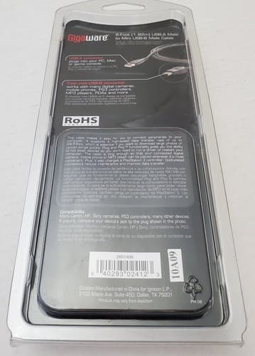 New Gigaware 6-Foot USB-A Male To Mini USB-B Male Gold Cable - Thumbnail 2