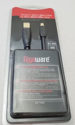 New Gigaware 6-Foot USB-A Male To Mini USB-B Male Gold Cable - Thumbnail 4