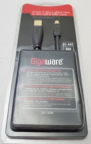 New Gigaware 6-Foot USB-A Male To Mini USB-B Male Gold Cable - Image 1