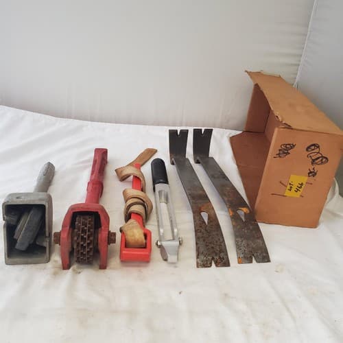 Lot of Crow Bar, Swivel Straight Knife, Grinding Wheel & Other Tools LOT 466 - Image 1