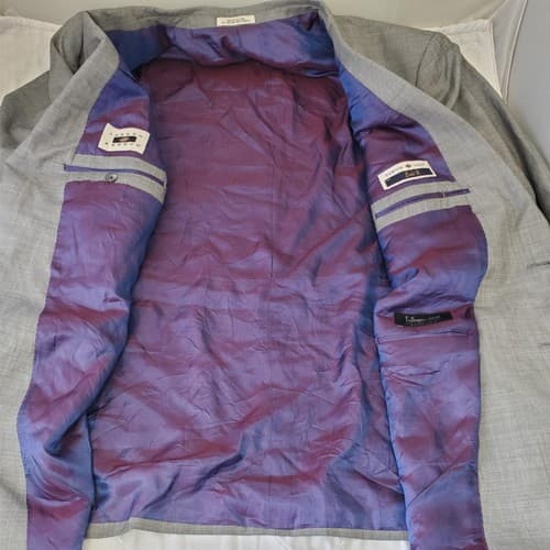 Tollegno 1900 Men's Black Wool Long Sleeve Lined Two-Button Suit Blazer 60 53.5L - Thumbnail 3