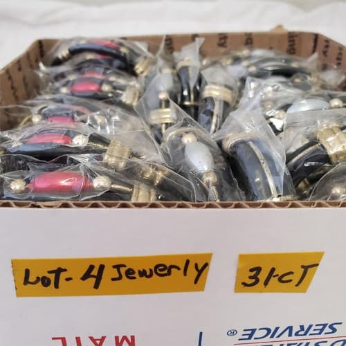 Lot of 31 Crystal Cabochon Mixed Metal Black Braided Leather Bracelet LOT-4 - Thumbnail 2