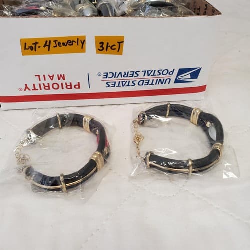 Lot of 31 Crystal Cabochon Mixed Metal Black Braided Leather Bracelet LOT-4 - Thumbnail 6