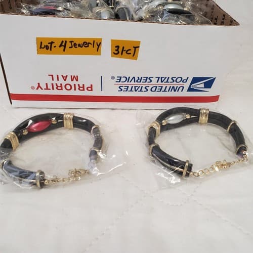 Lot of 31 Crystal Cabochon Mixed Metal Black Braided Leather Bracelet LOT-4 - Thumbnail 5