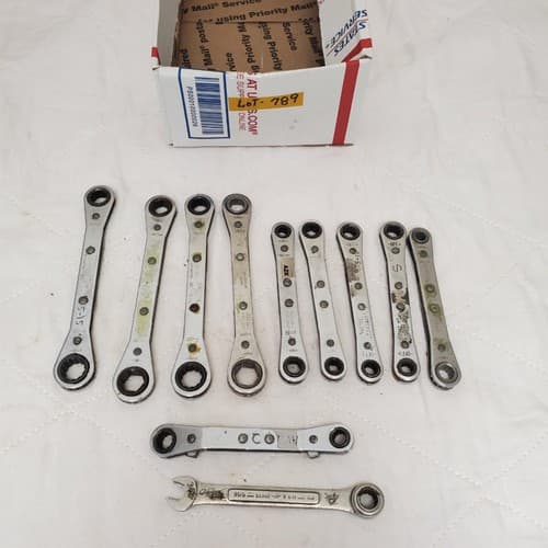 Lot of 11 Assorted Ratcheting Box End Wrench Set LOT-789 - Image 1