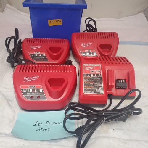 Lot of 4 Milwaukee M12 Battery Chargers Trio Red Units Fast Charging LOT-474 - Image 1