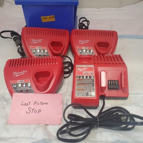 Lot of 4 Milwaukee M12 Battery Chargers Trio Red Units Fast Charging LOT-474 - Thumbnail 13