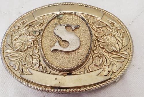 Vintage Gold Tone LTC Western Products Co. 1974 Initial 'S' Belt Buckle - Thumbnail 2