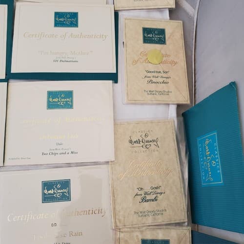 Large Lot of Walt Disney Collection Certificate of Authenticity COA Paperwork - Thumbnail 9