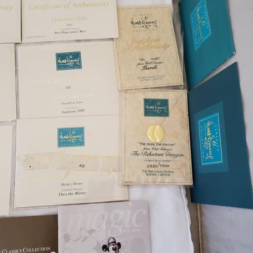 Large Lot of Walt Disney Collection Certificate of Authenticity COA Paperwork - Thumbnail 10