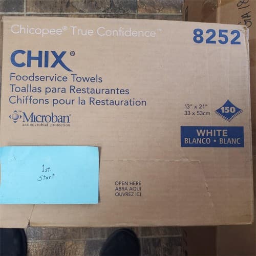 Chix 8252 Cotton Food Service Towels - WHT/RD (150/CT) New - Image 1
