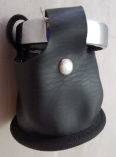 Used Black Leather and Metal Motorcycle Cup Holder - Thumbnail 2