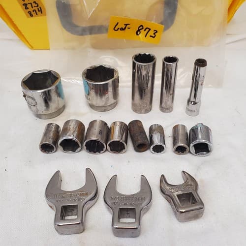 Lot of 16 Assorted Miscellaneous Sockets & Open-End Crowfoot Wrench LOT-873 - Thumbnail 3