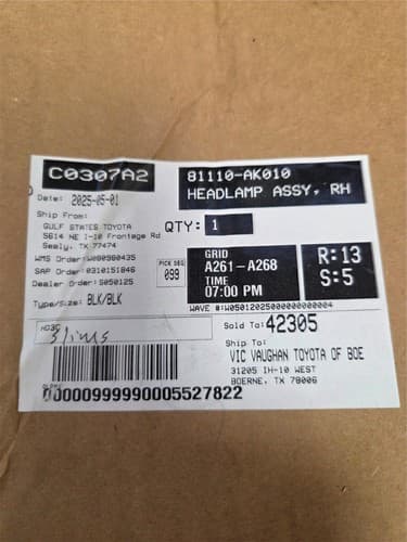 Toyota R 12V OEM Headlamp Assembly RH 81110‑AK010 - Thumbnail 3