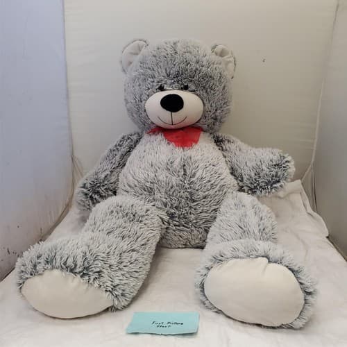 Jumbo 40" Plush Stuffed Animal Gray White Teddy Bear with Red Bow - Image 1