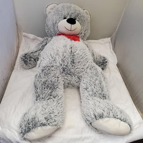 Jumbo 40" Plush Stuffed Animal Gray White Teddy Bear with Red Bow - Thumbnail 2
