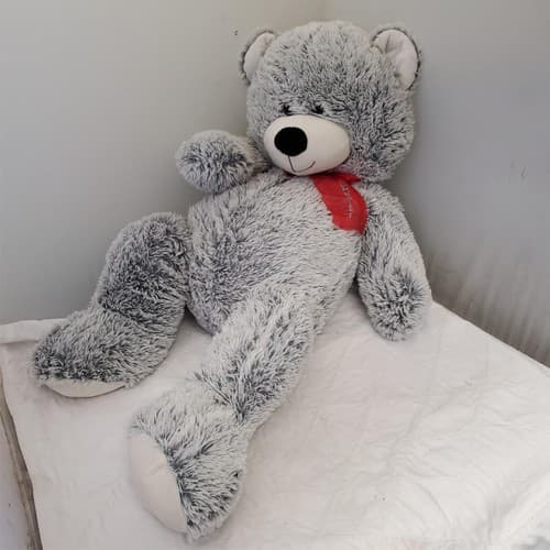 Jumbo 40" Plush Stuffed Animal Gray White Teddy Bear with Red Bow - Thumbnail 5