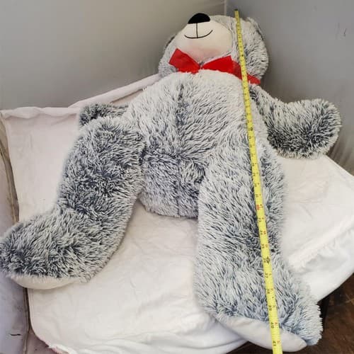 Jumbo 40" Plush Stuffed Animal Gray White Teddy Bear with Red Bow - Thumbnail 3