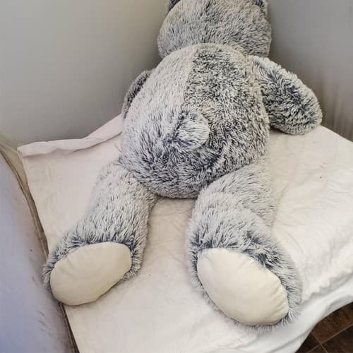 Jumbo 40" Plush Stuffed Animal Gray White Teddy Bear with Red Bow - Thumbnail 6