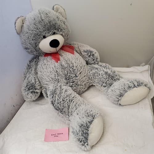 Jumbo 40" Plush Stuffed Animal Gray White Teddy Bear with Red Bow - Thumbnail 8