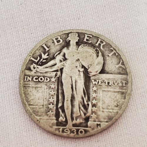 Vintage 1930 Standing Liberty Quarter 25¢ Silver Coins Historic U.S. Currency - Thumbnail 2