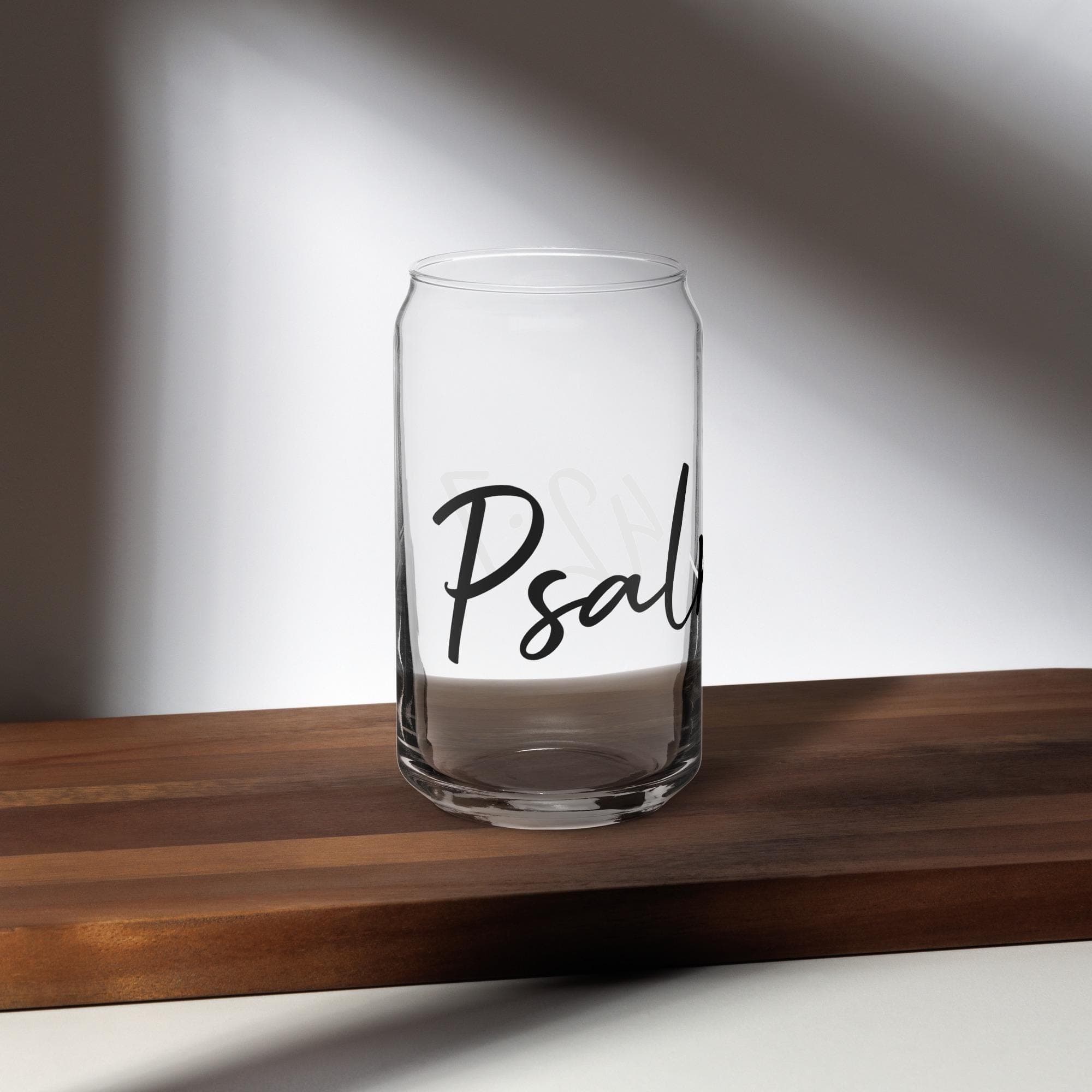 16 oz Can-Shaped Glass Cup with Wooden Lid & Reusable Metal Straw – Psalm 42:7