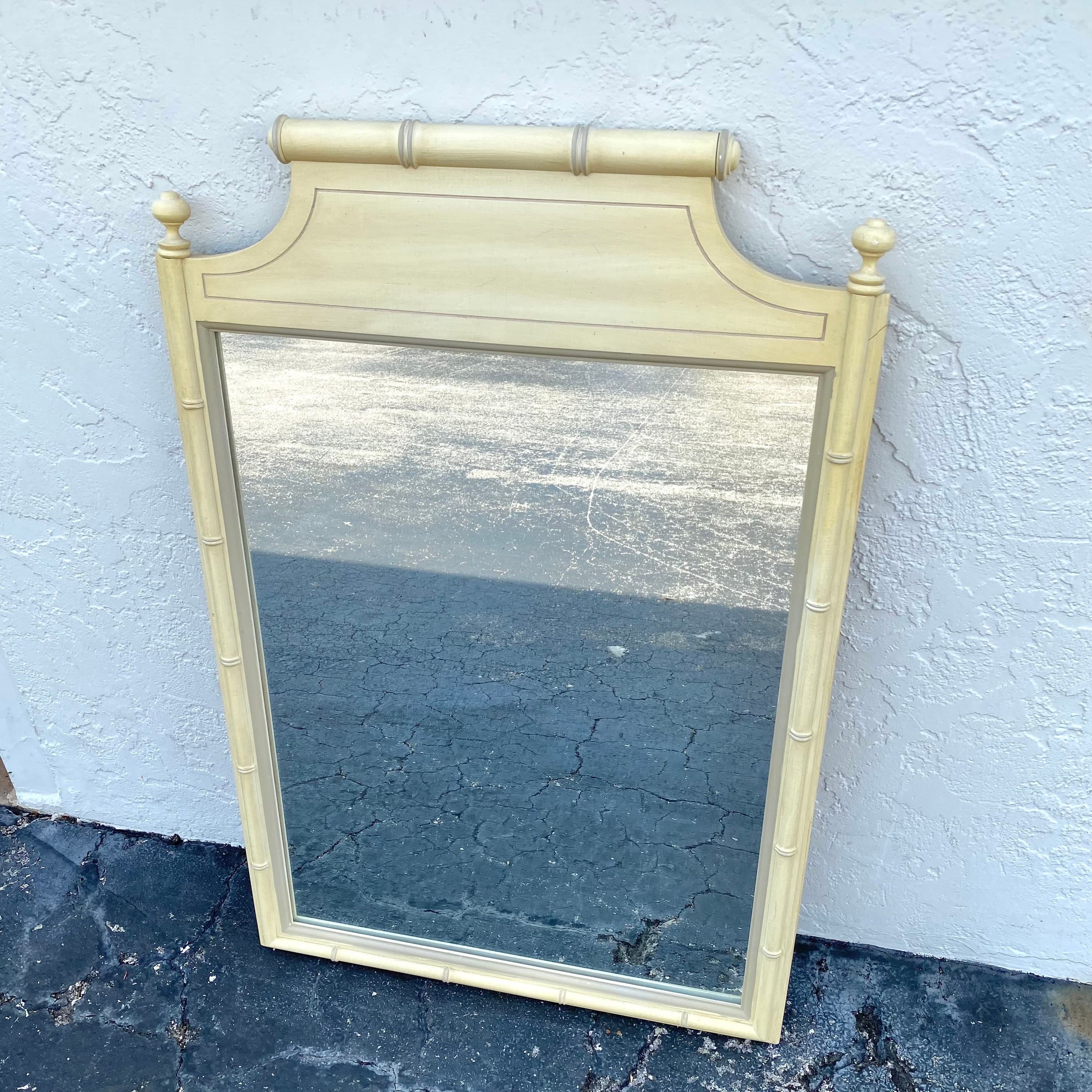Henry Link Mirror 41x27 LOCAL PICKUP Vintage Beige Faux Bamboo Coastal Hollywood Regency - Thumbnail 7