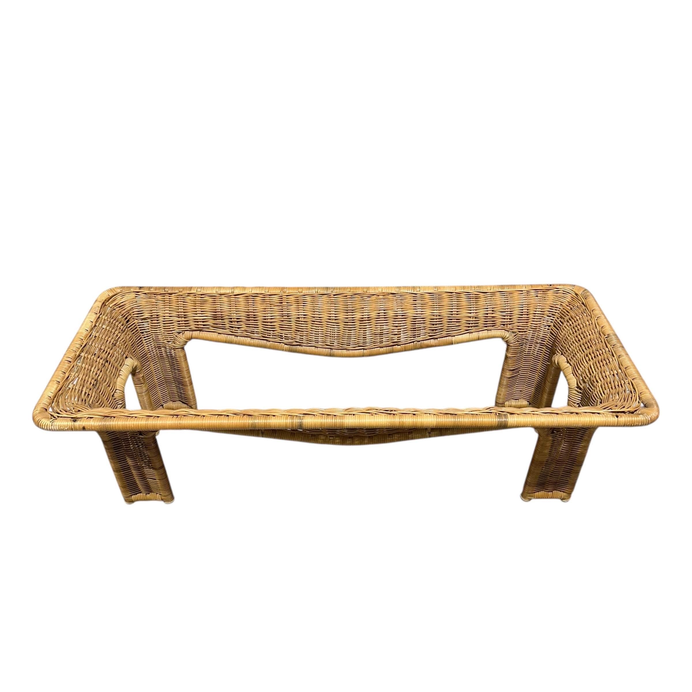 Rattan Coffee Table 56” Long - Vintage Rectangular Coastal Boho Chic Hollywood Regency Bamboo Style Furniture