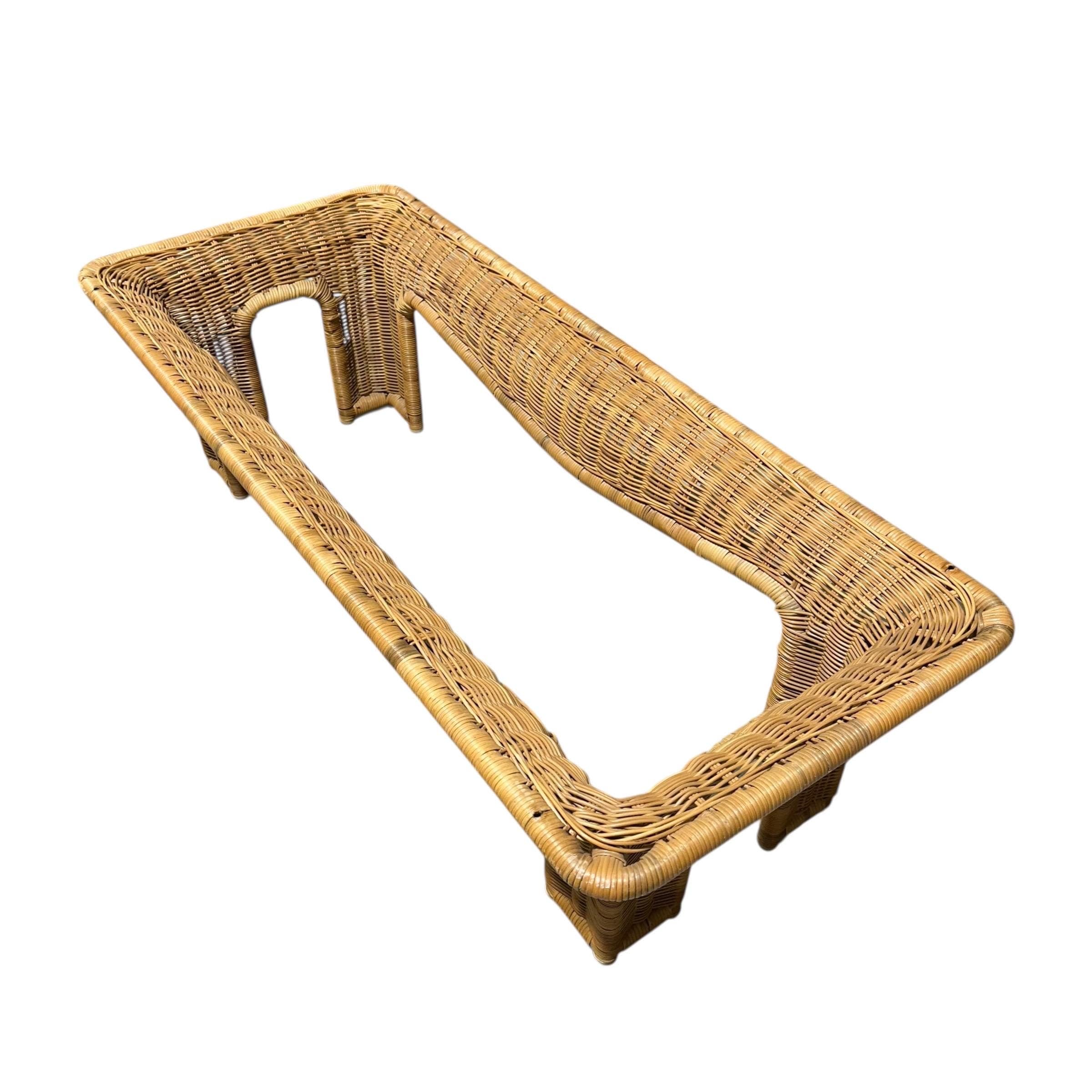 Rattan Coffee Table 56” Long - Vintage Rectangular Coastal Boho Chic Hollywood Regency Bamboo Style Furniture - Thumbnail 4