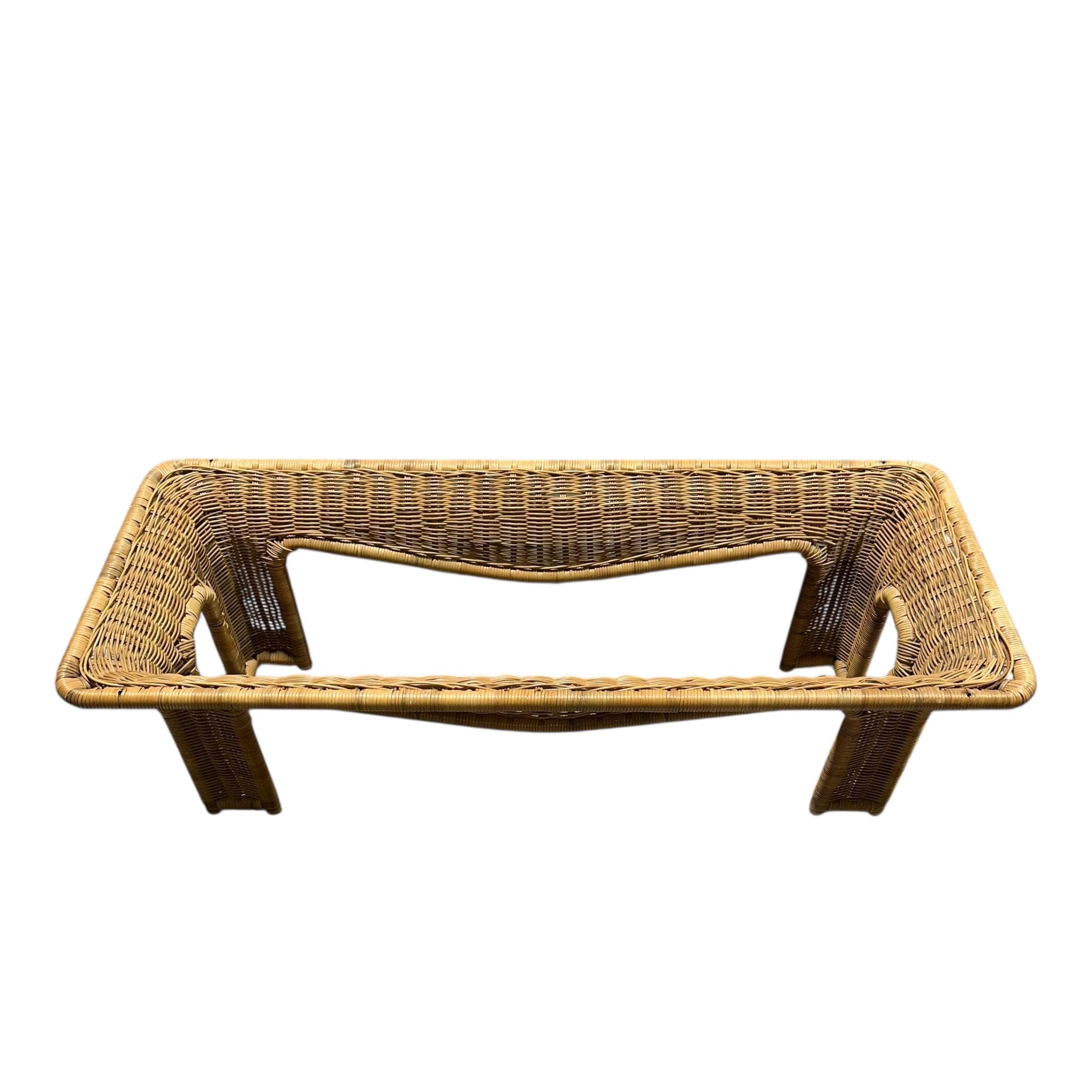 Rattan Coffee Table 56” Long - Vintage Rectangular Coastal Boho Chic Hollywood Regency Bamboo Style Furniture - Thumbnail 11
