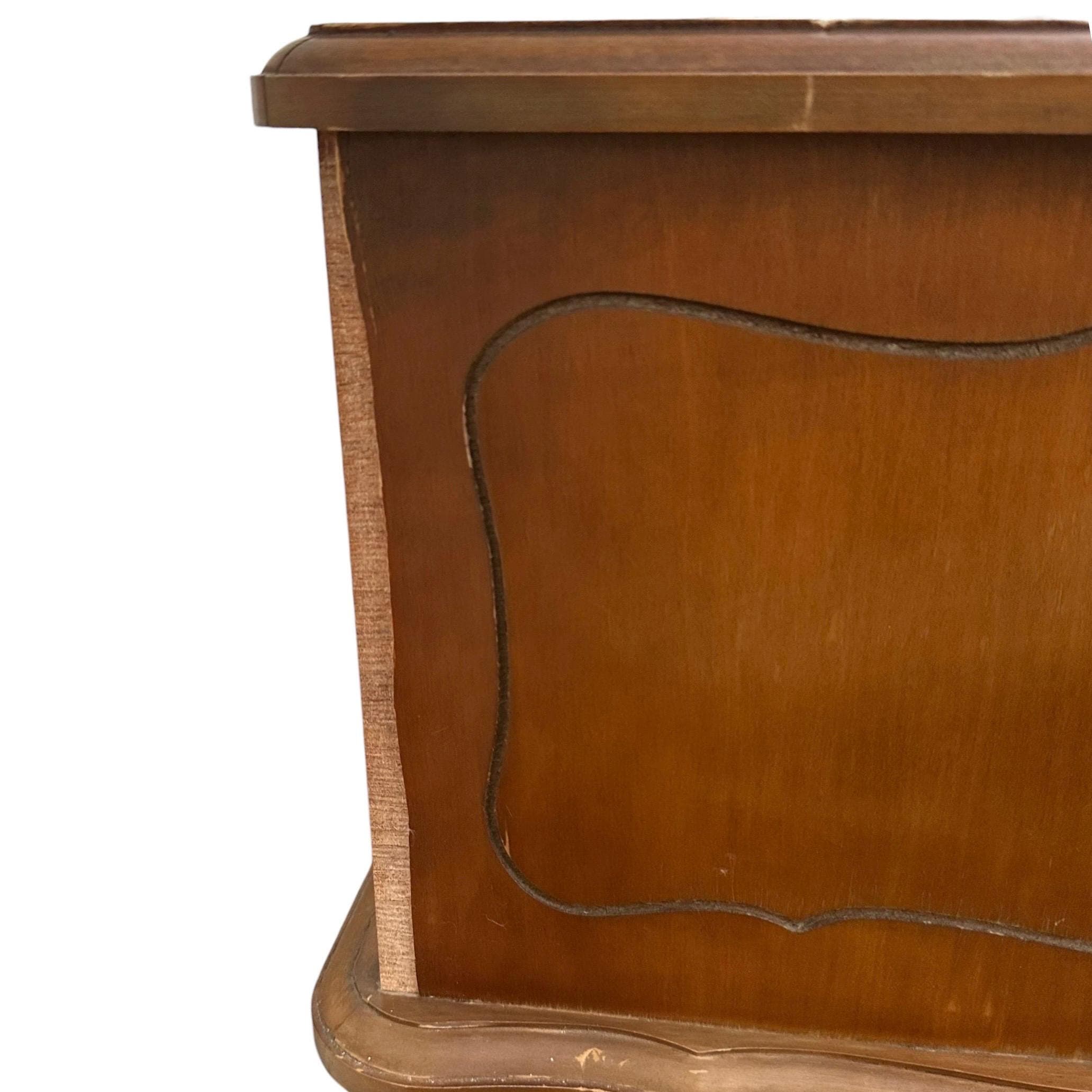 Vintage French Provincial Two Tier Nightstands - Pair of Open Shelf Leather Top Wood Bedside Tables - Thumbnail 11