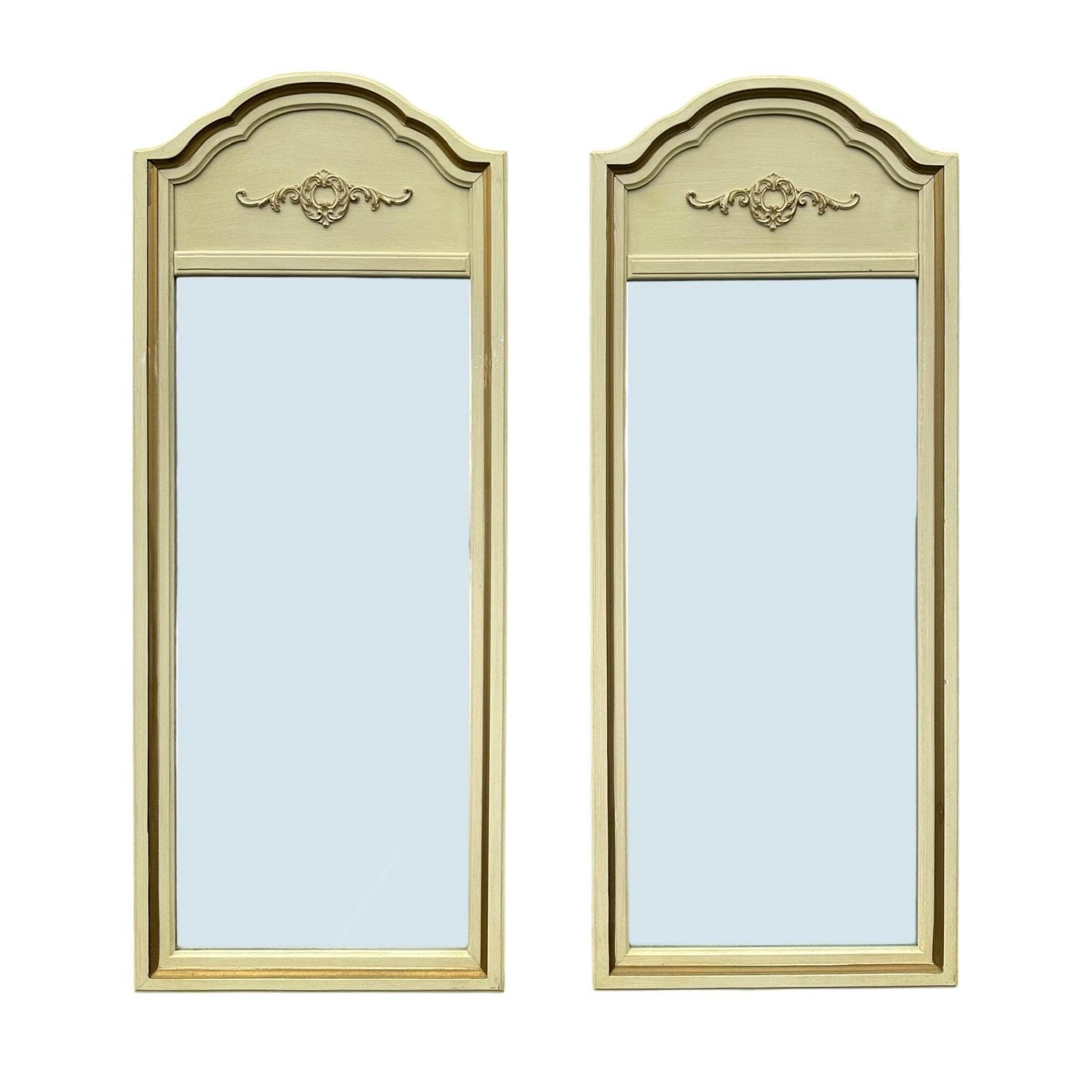 French Provincial Mirrors by Henry Link 47x19 LOCAL PICKUP Set of 2 Arched Vintage White & Gold Curved Rounded Pair