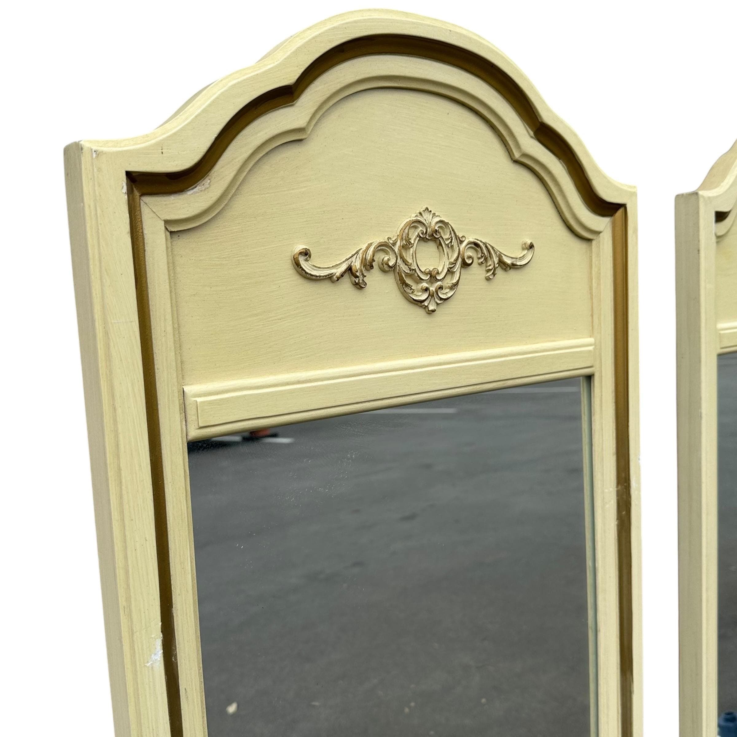 French Provincial Mirrors by Henry Link 47x19 LOCAL PICKUP Set of 2 Arched Vintage White & Gold Curved Rounded Pair - Thumbnail 6