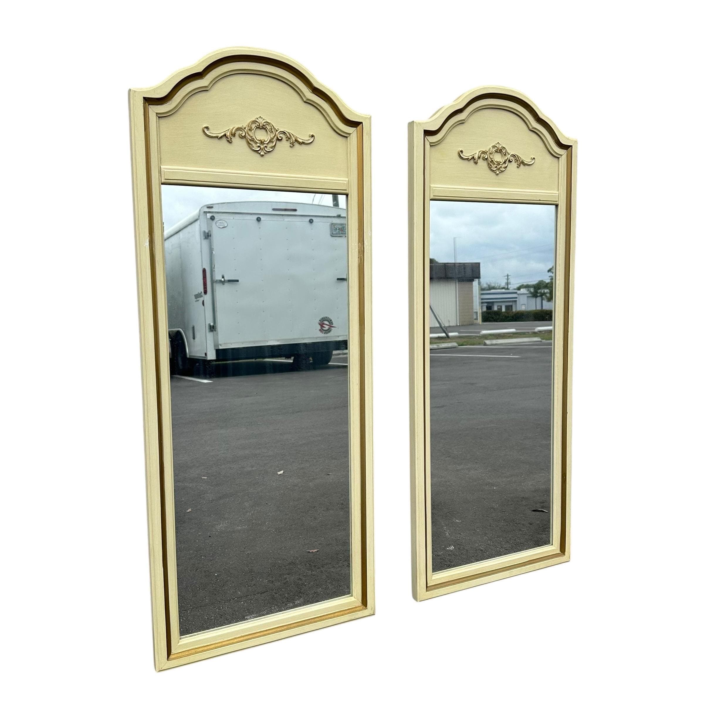 French Provincial Mirrors by Henry Link 47x19 LOCAL PICKUP Set of 2 Arched Vintage White & Gold Curved Rounded Pair - Thumbnail 11