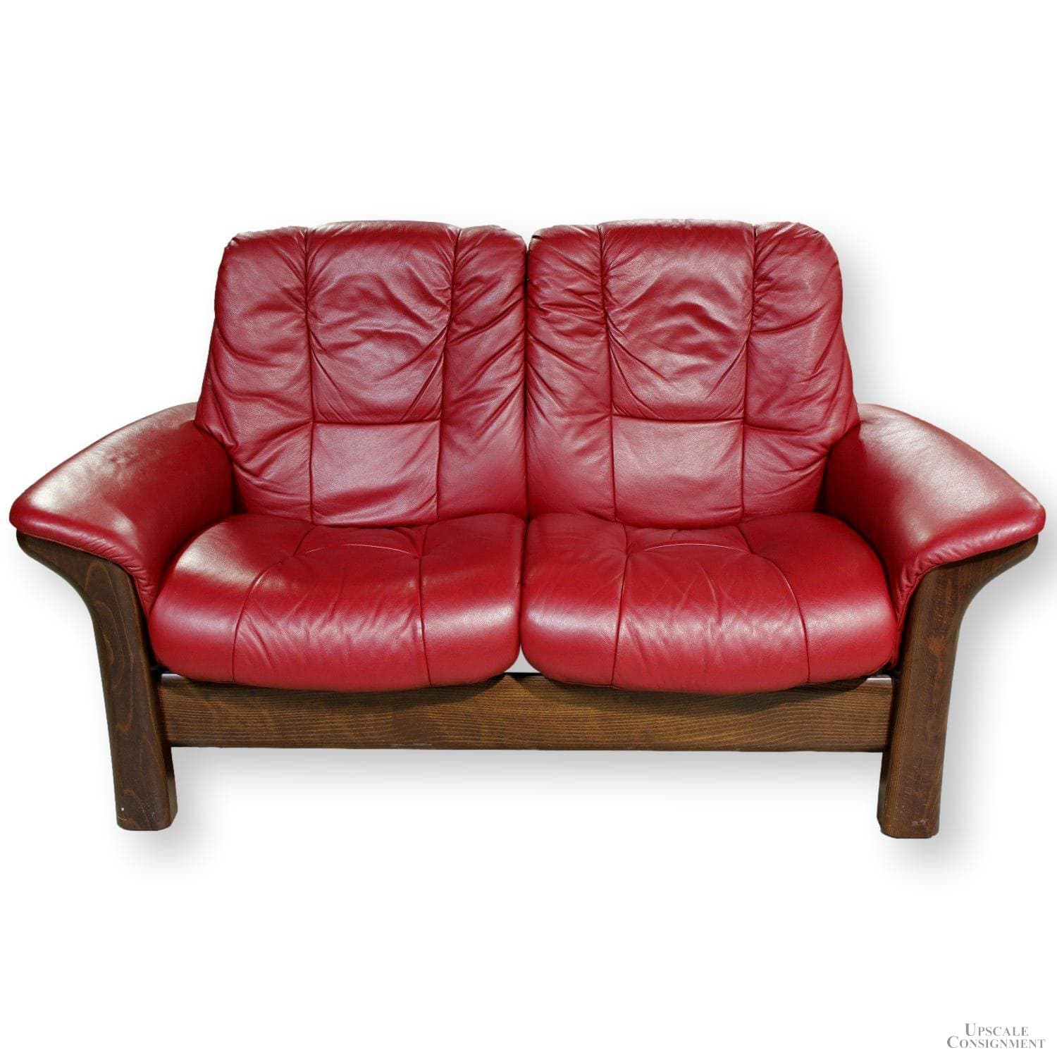 Stressless Red Leather Reclining Loveseat - Red - Image 1
