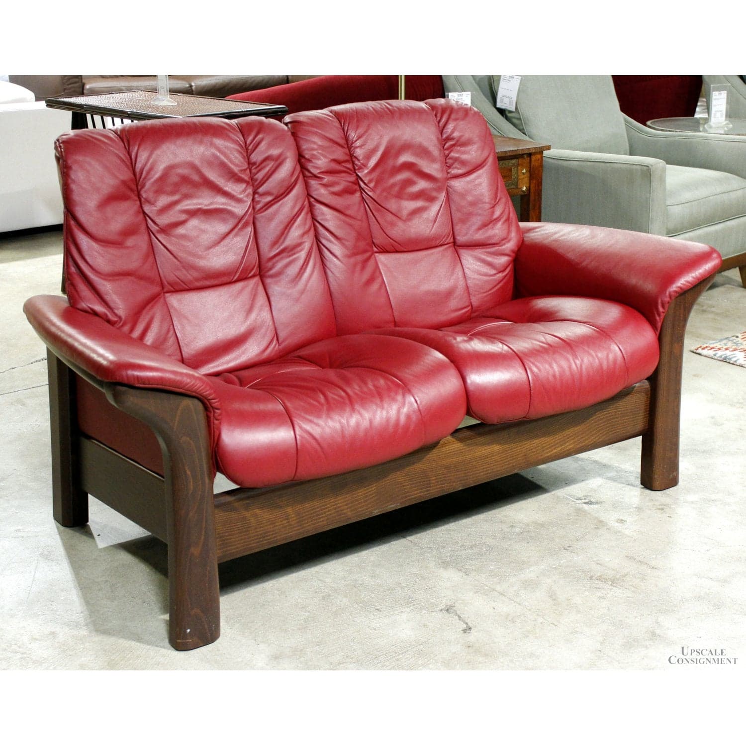 Stressless Red Leather Reclining Loveseat - Red - Thumbnail 3