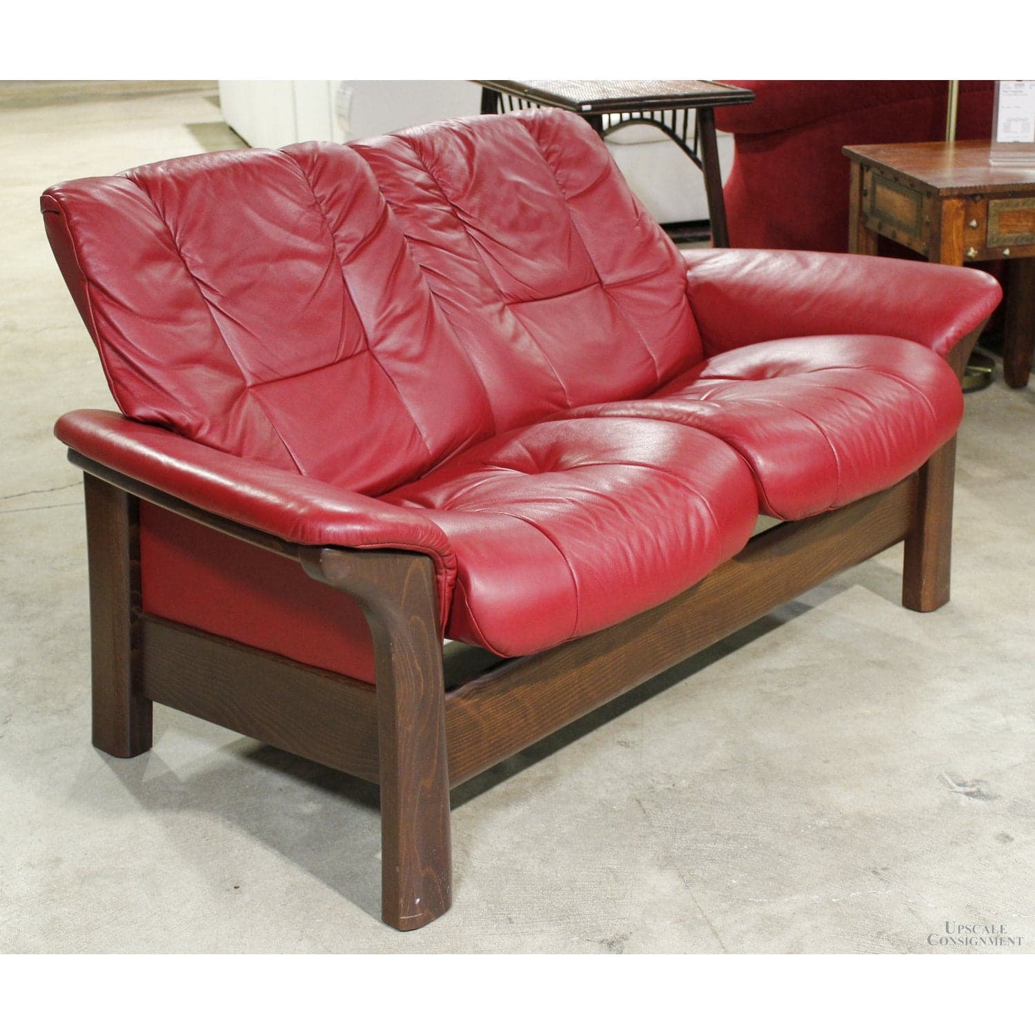 Stressless Red Leather Reclining Loveseat - Red - Thumbnail 4