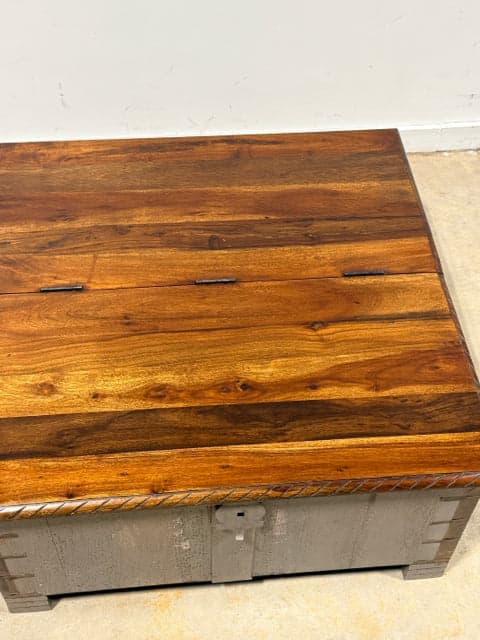 Rustic Wooden Storage Trunk Coffee Table With Metal Detail - Thumbnail 2