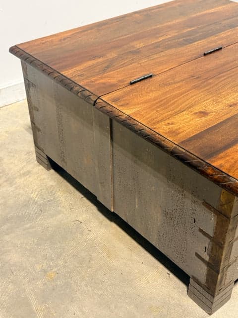 Rustic Wooden Storage Trunk Coffee Table With Metal Detail - Thumbnail 4
