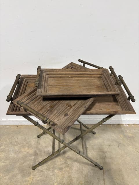 Set Of 3 Wooden Trays On Stand - Thumbnail 3