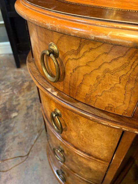 Henredon Kidney Shaped Burled Wood Desk With Greek Key Inlay - Thumbnail 4