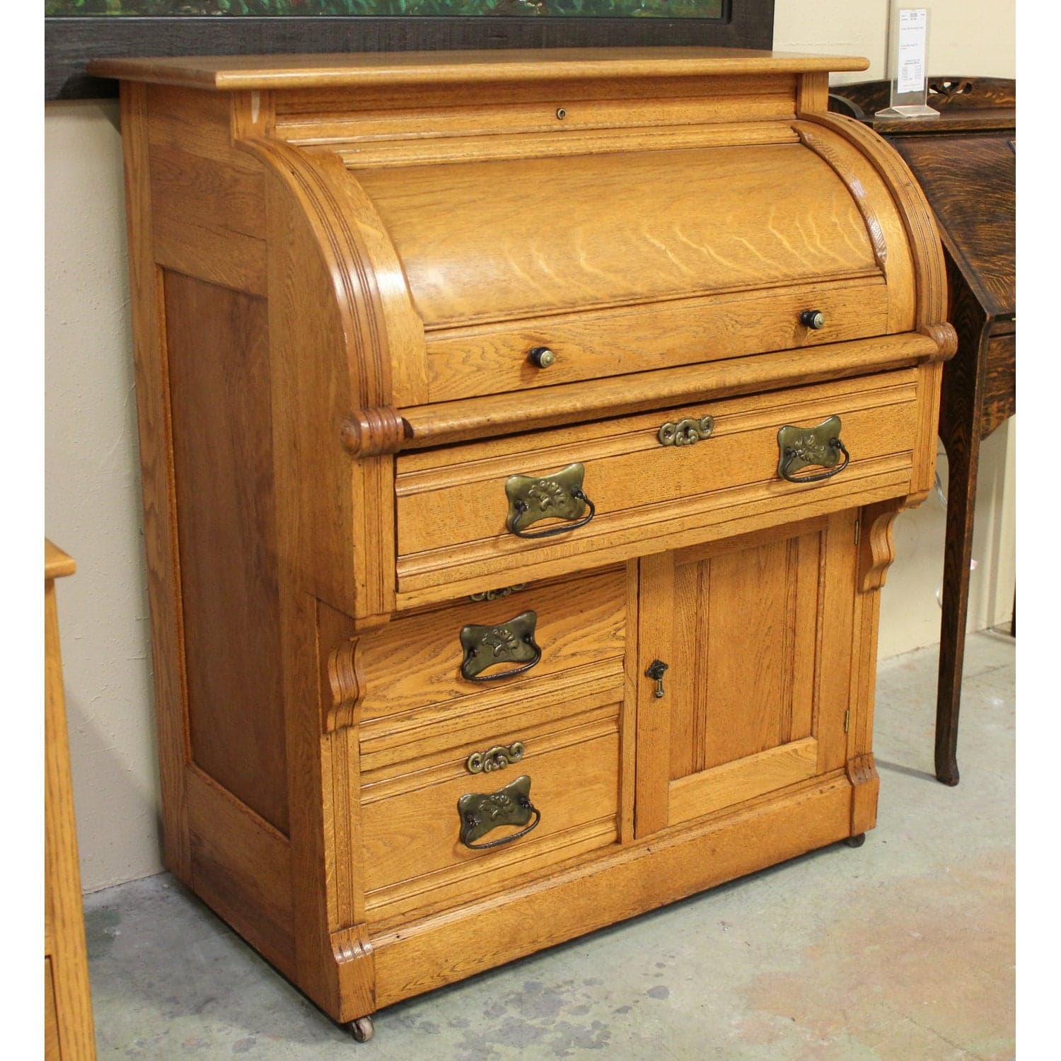 Vintage Oak Rolltop Desk - Thumbnail 4