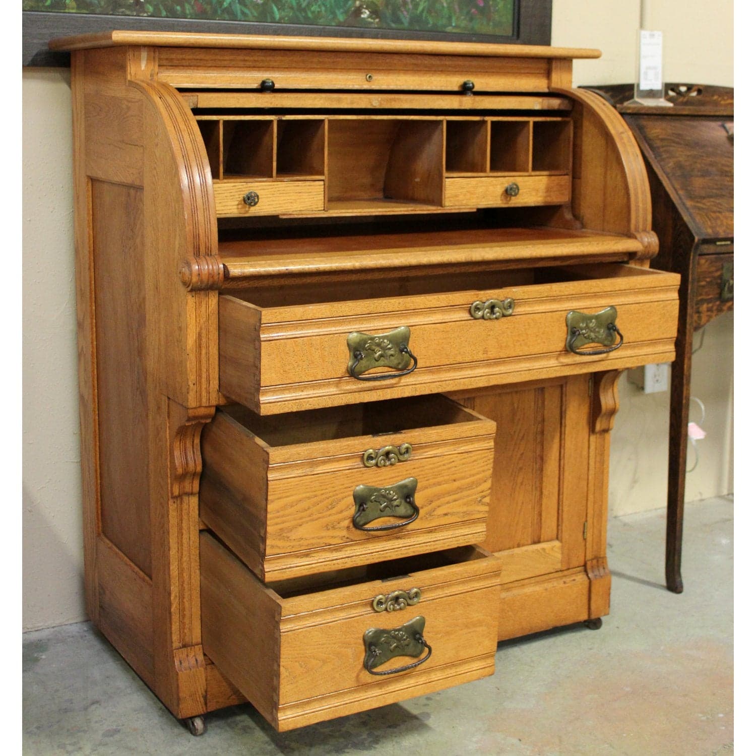 Vintage Oak Rolltop Desk - Thumbnail 6