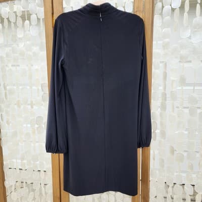 White House Black Market Mock Neck Shift Dress Long Bishop Sleeve Size 12 LBD - Thumbnail 2