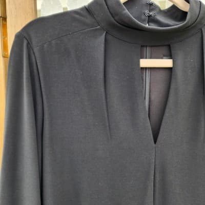 White House Black Market Mock Neck Shift Dress Long Bishop Sleeve Size 12 LBD - Thumbnail 3