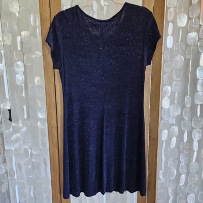 Betsy & Adam 9-10 90s Y2k Vintage Sparkle Tee Shirt Dress Navy Blue Barbie core - Thumbnail 2