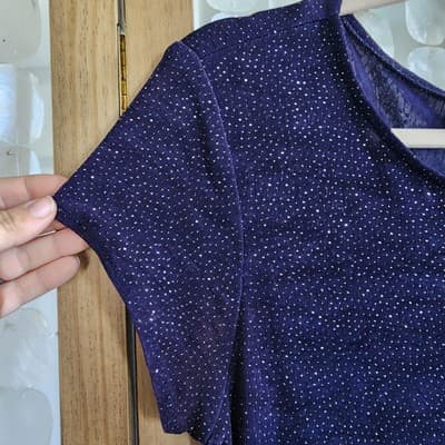Betsy & Adam 9-10 90s Y2k Vintage Sparkle Tee Shirt Dress Navy Blue Barbie core - Thumbnail 4