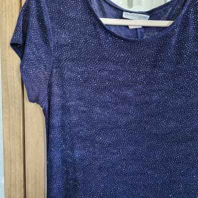 Betsy & Adam 9-10 90s Y2k Vintage Sparkle Tee Shirt Dress Navy Blue Barbie core - Thumbnail 3