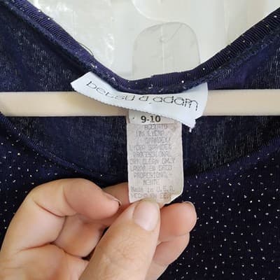 Betsy & Adam 9-10 90s Y2k Vintage Sparkle Tee Shirt Dress Navy Blue Barbie core - Thumbnail 5